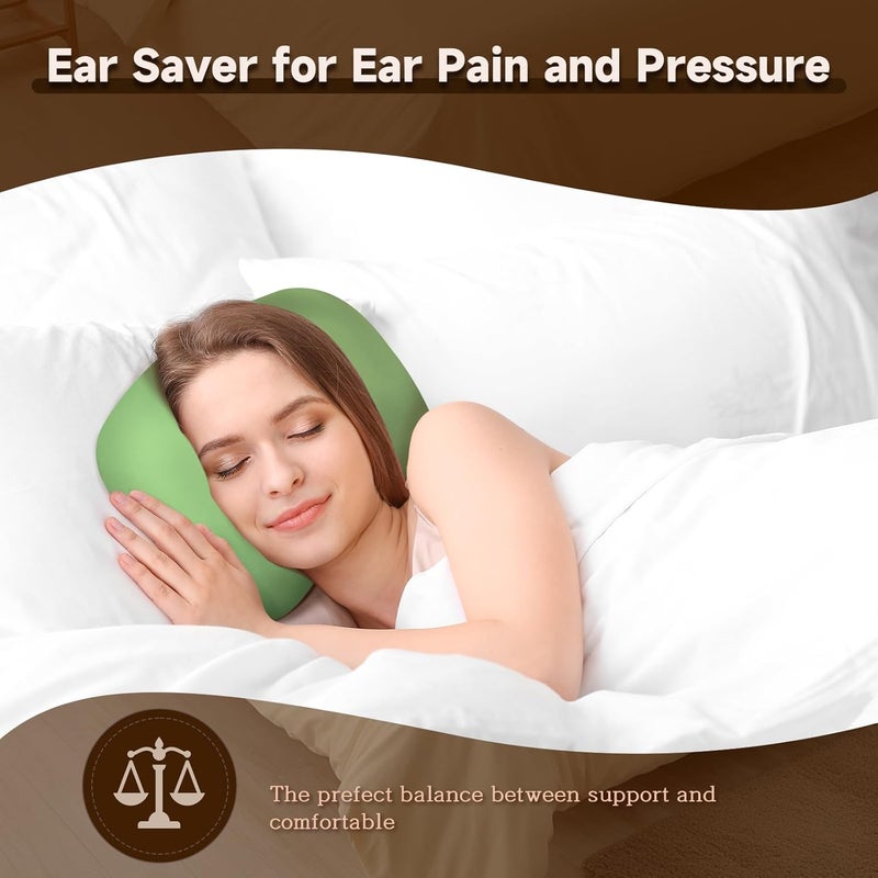 Wuronsa Ear Piercing Pillow with an Ear Hole, Cotton and Polyester Side Sleeping Pillow for CNH and Ear Pain Ear Inflammation Pressure Sores for Side Sleepers, Ear Guard Pillow (Light Green Silk) - Image 3